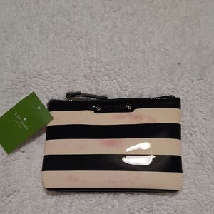 Kate Spade Black and Cream Striped Pouch